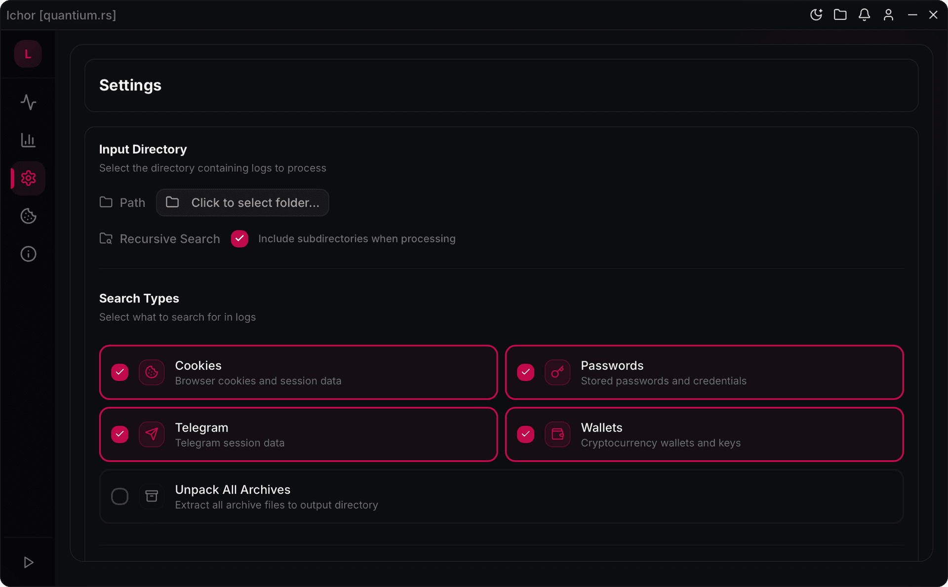 Ichor settings interface