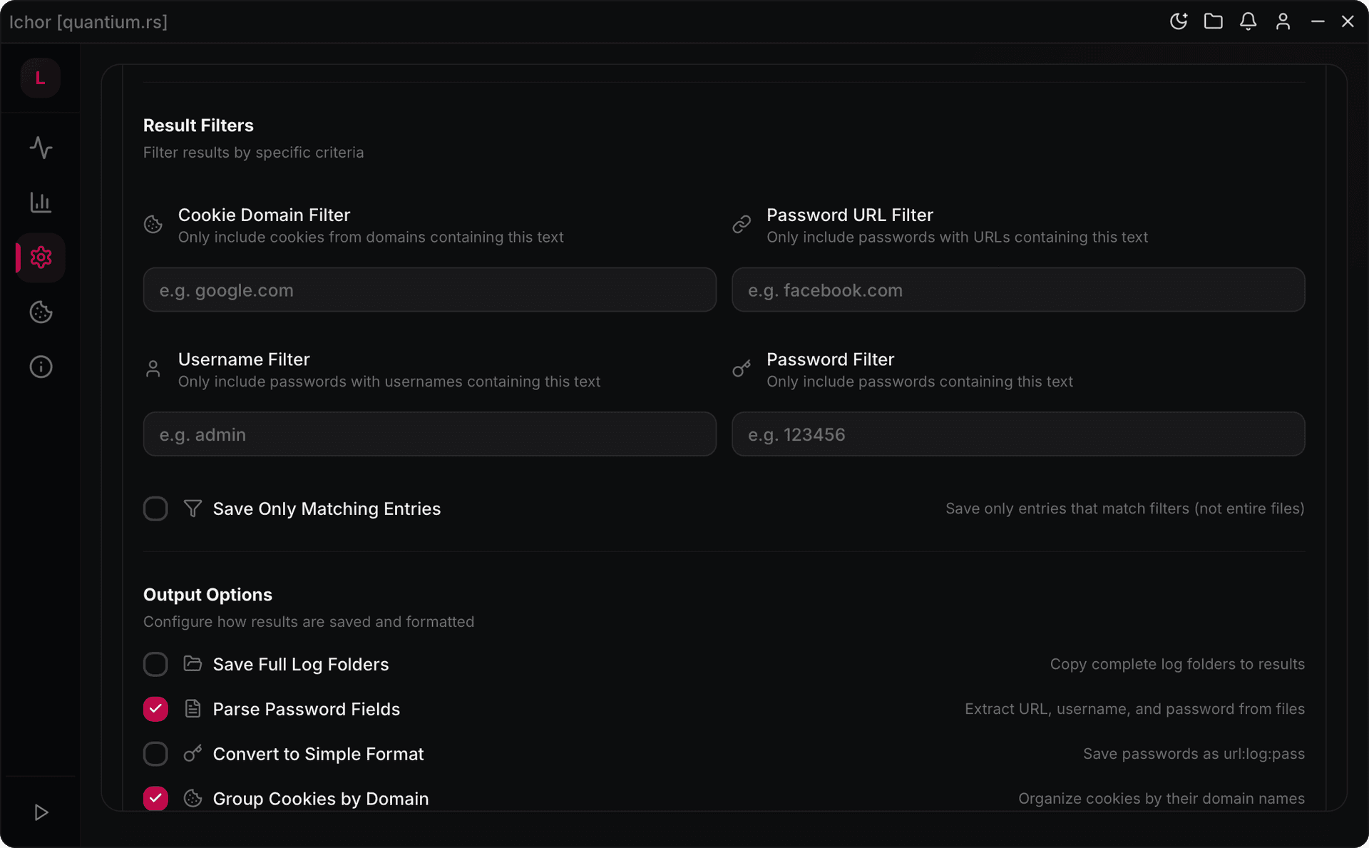 Ichor advanced settings