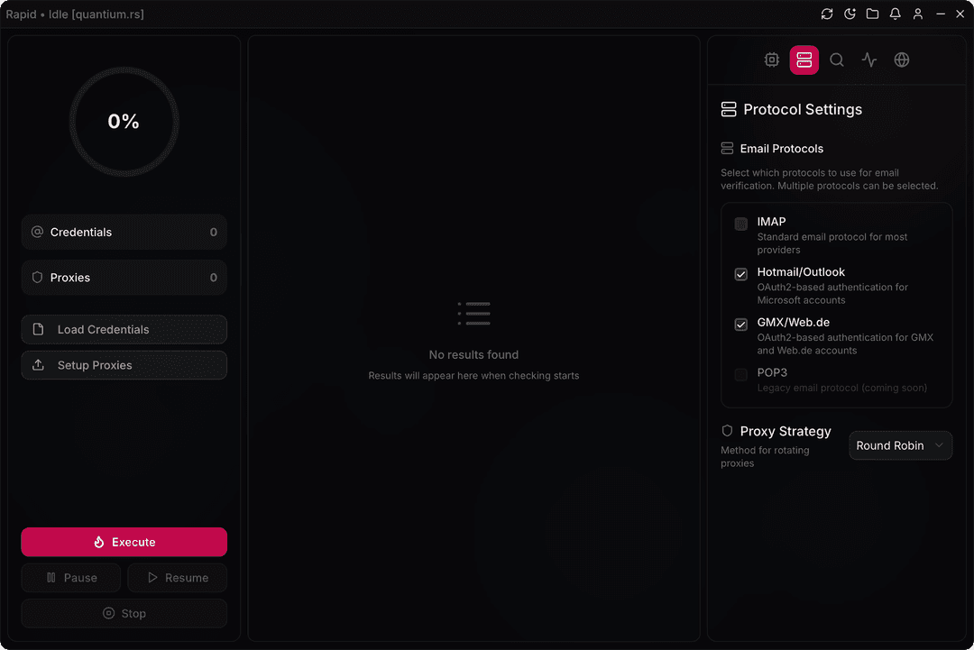 Rapid protocol settings including Web.de/GMX support