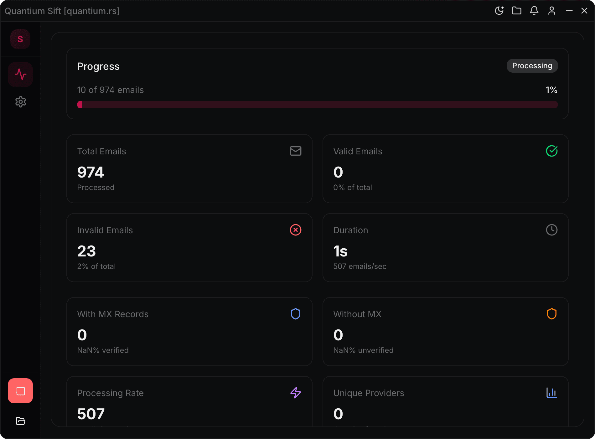 Sift interface showing email sorting results