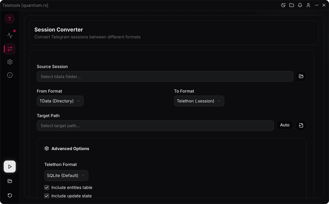 Teletools session converter interface